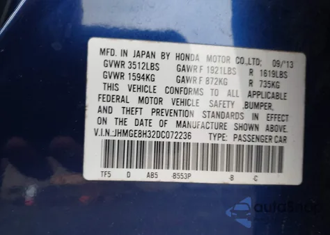 2013 Honda Fit from USA, damaged, VIN JHMGE8H32DC072236